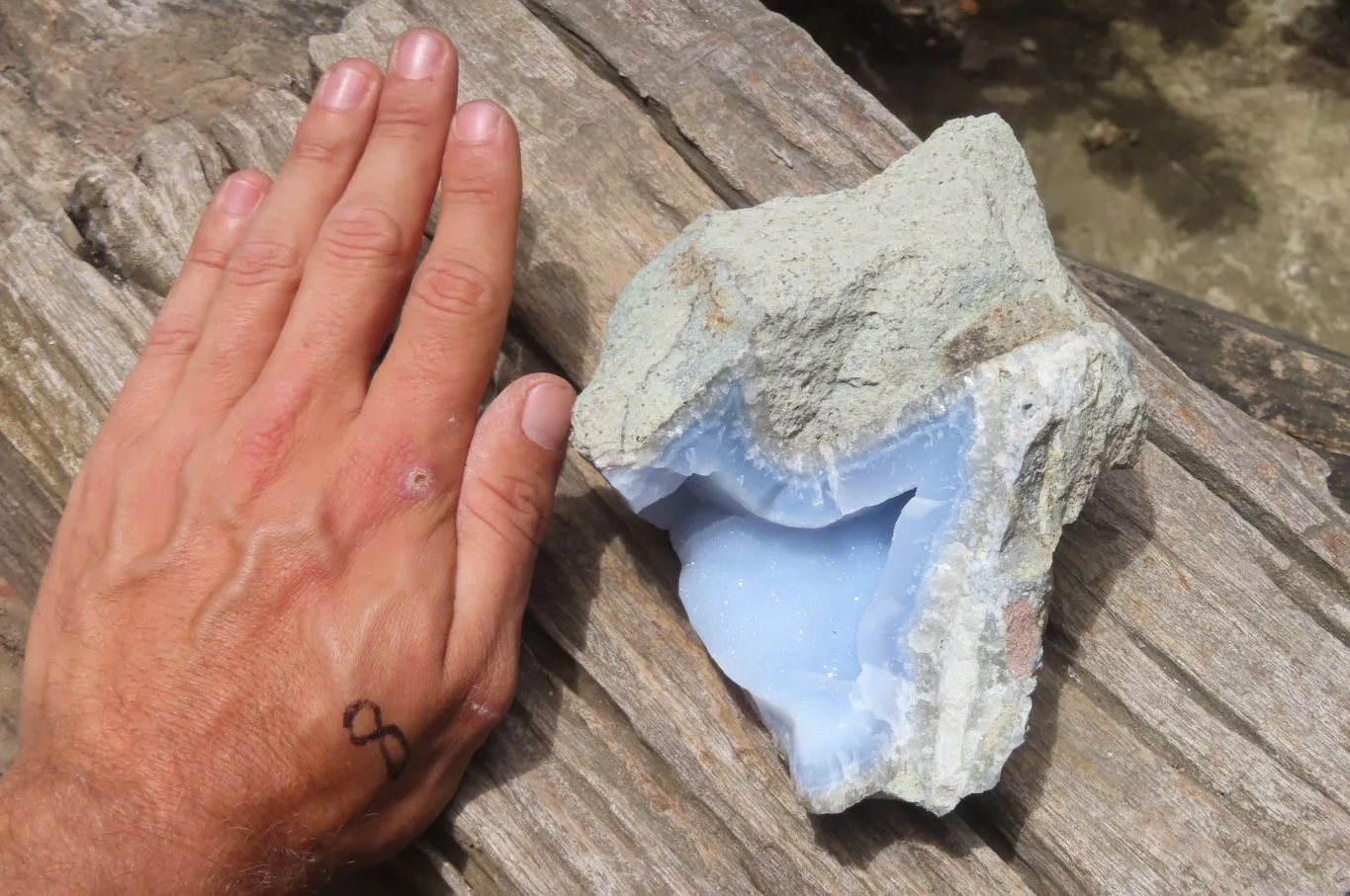 Natural Blue Lace Agate Geode Specimens x 2 From Malawi