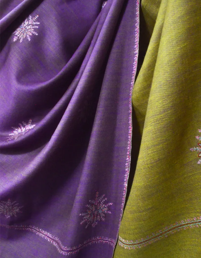 Olive Green & Lavender Reversible Pashmina Shawl with Sozni 5700