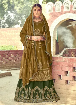 Olive Green Embroidered Gharara Suit