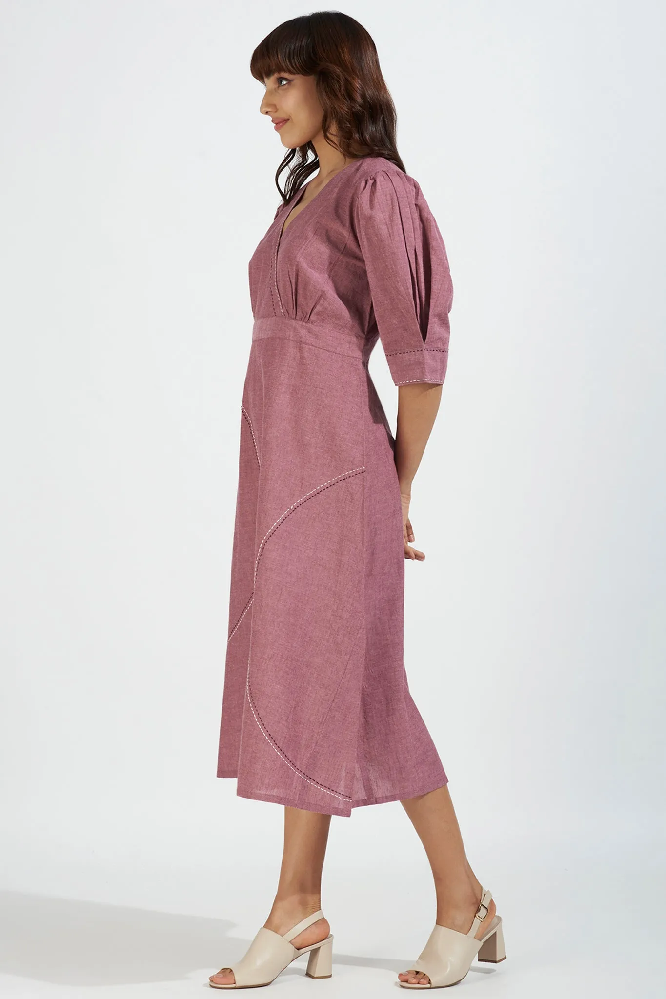 overlap dress with puffed sleeve - buffed rose & sandstone