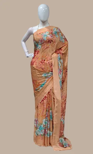 Peach Floral Printed Sari