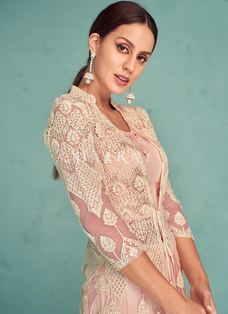 Peach Sequence Embroidered Lehenga Choli With Jacket