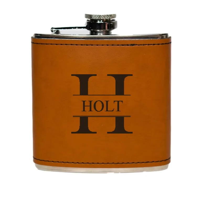 Personalized Silver Leather Wrapped Flasks