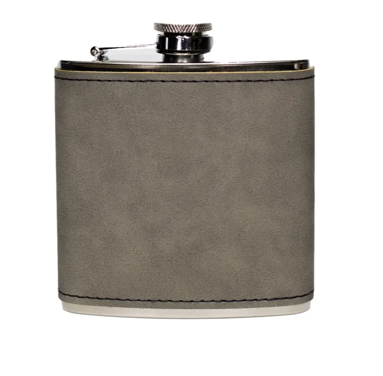 Personalized Silver Leather Wrapped Flasks