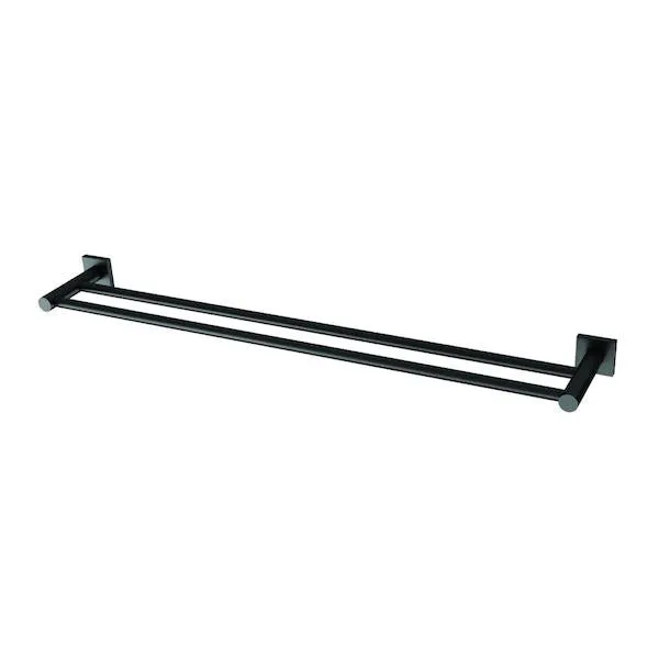 Phoenix Radii Double Towel Rail Square Plate - Matte Black