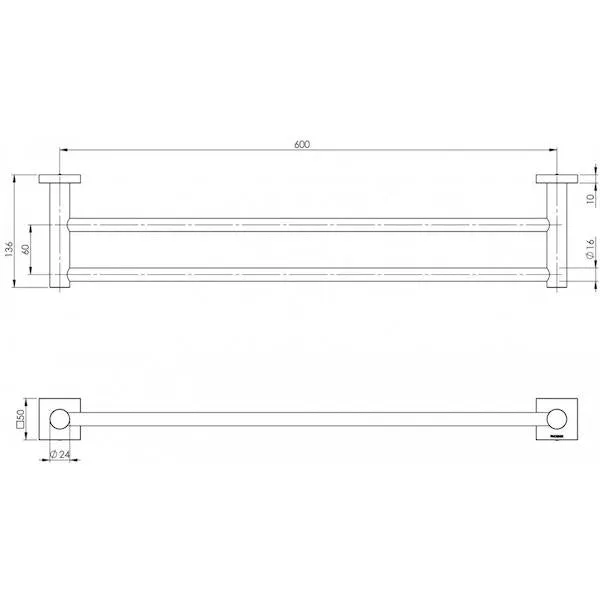 Phoenix Radii Double Towel Rail Square Plate - Matte Black