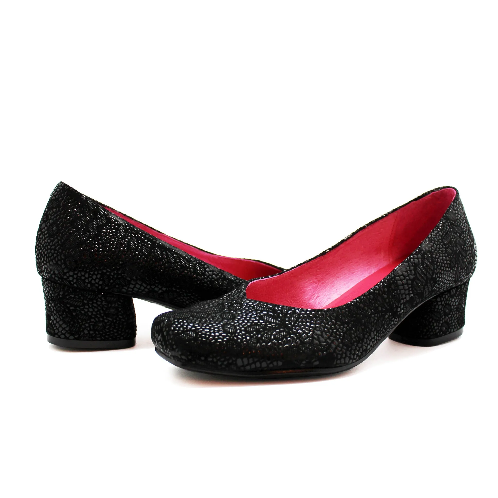 Polo - Black Flower Print low heel shoe