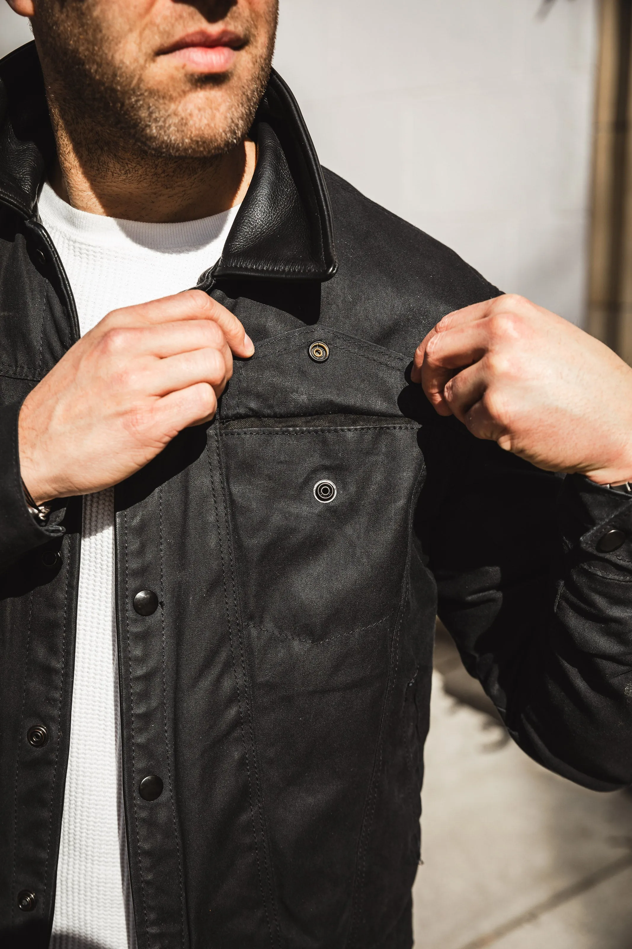 (PRE-ORDER) ButterScotch x Vanson - Territory Jacket - Black Waxed Canvas