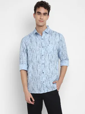 Printed Blue Slim Fit Casual Shirt For Men