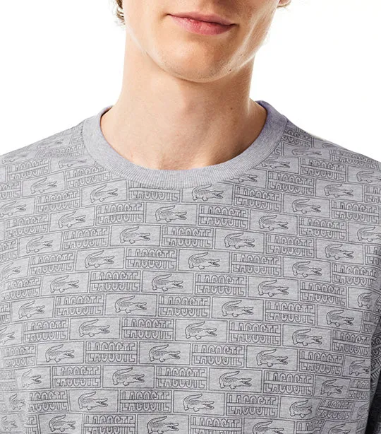 Printed Cotton Fleece Lounge Sweatshirt Silver Chine/Graphite