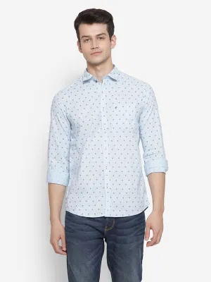 Printed Sky Blue Slim Fit Causal Shirt