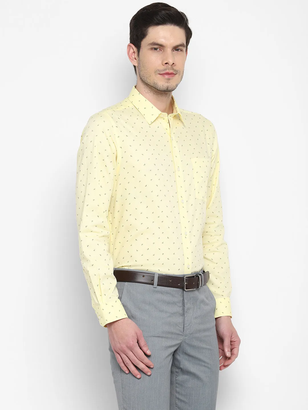 Printed Yellow Slim Fit Formal Shirt