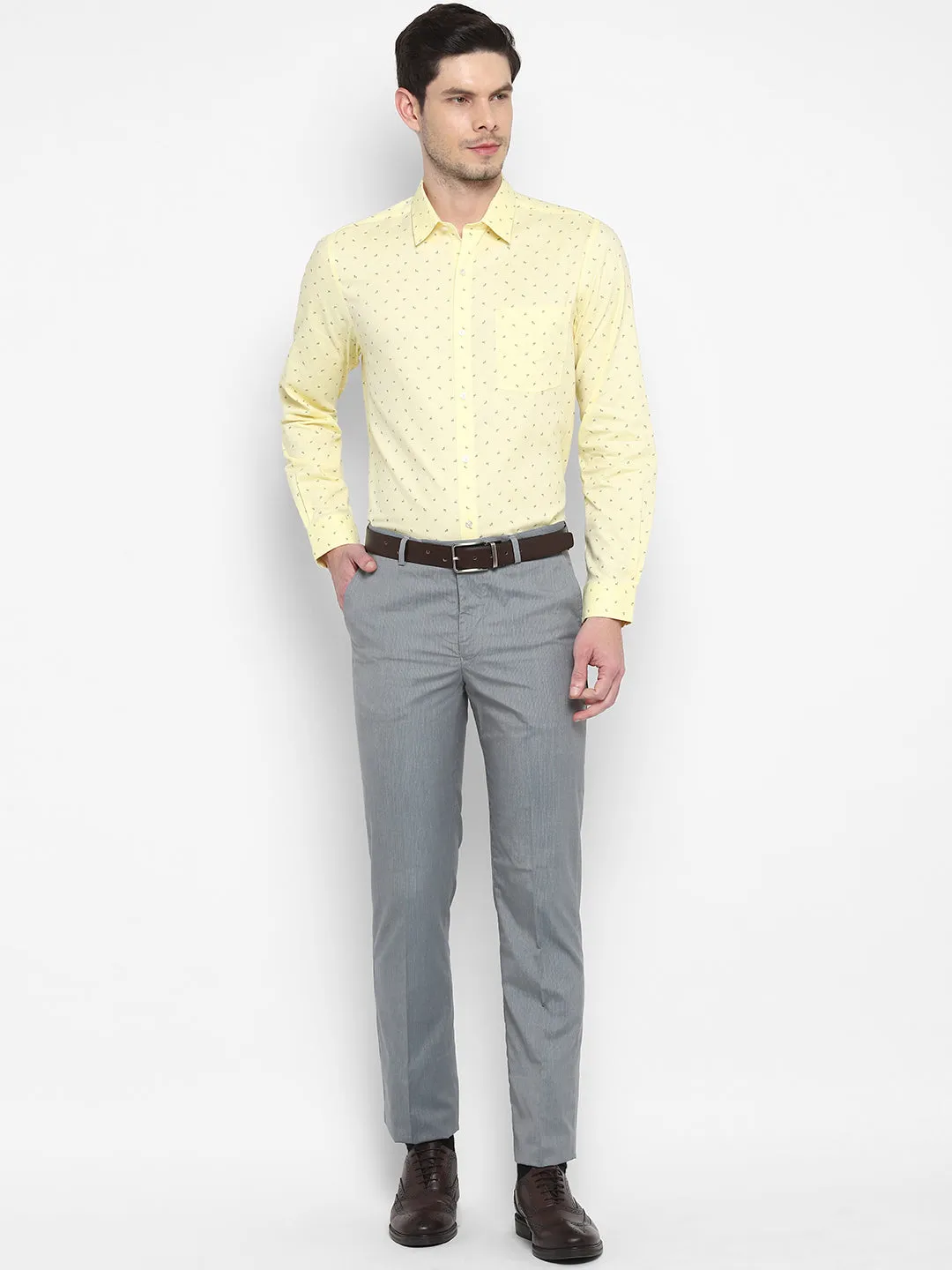 Printed Yellow Slim Fit Formal Shirt