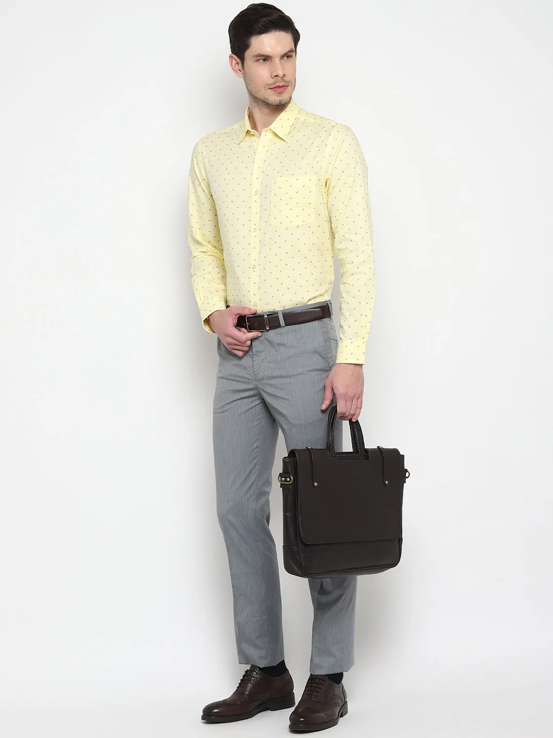 Printed Yellow Slim Fit Formal Shirt