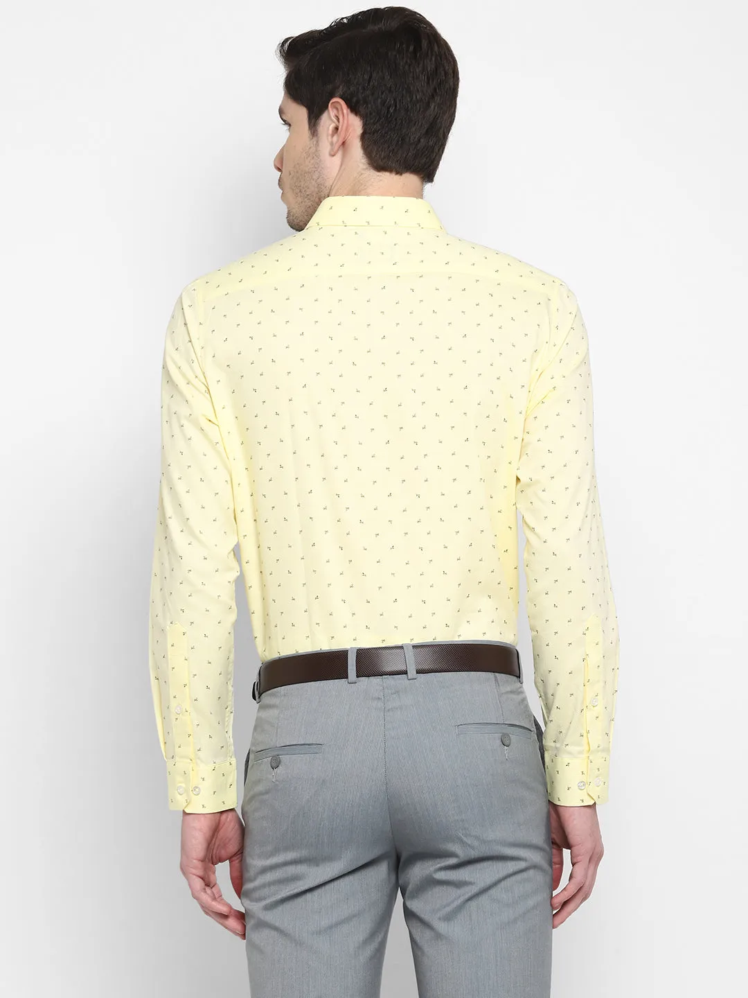 Printed Yellow Slim Fit Formal Shirt