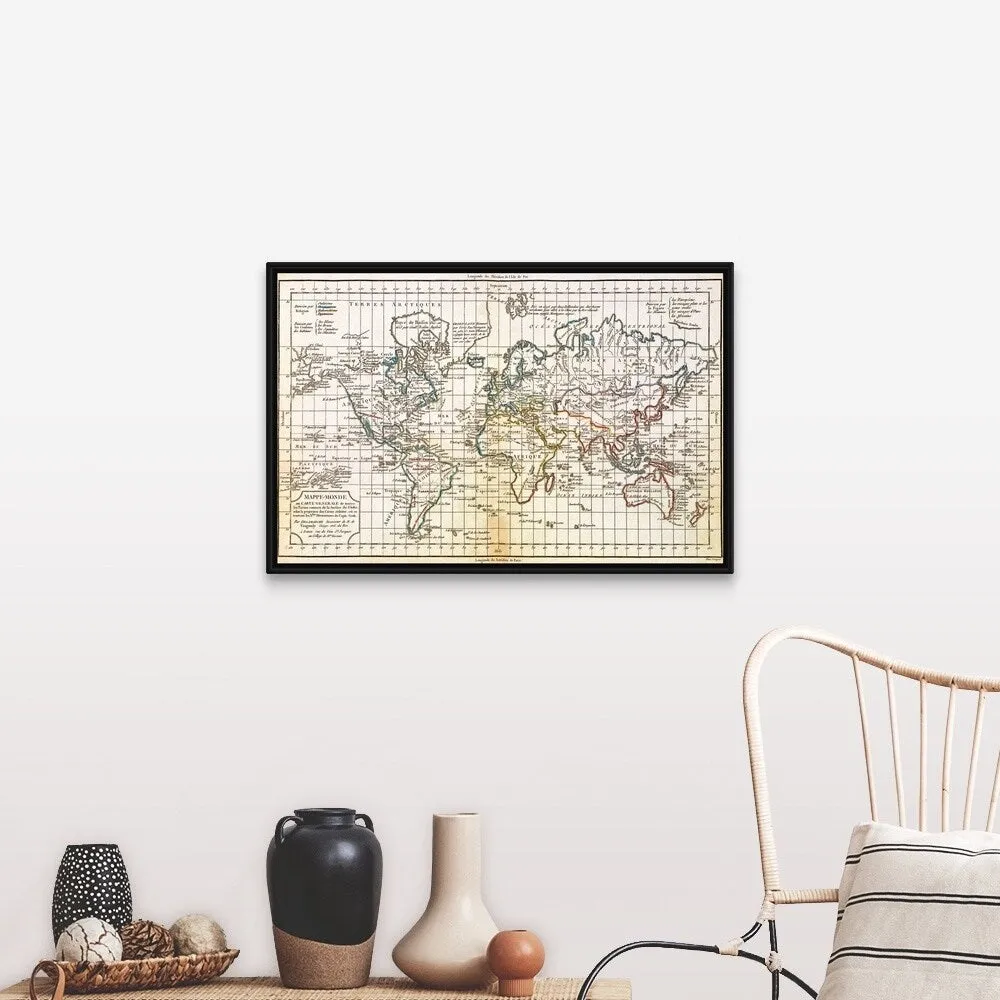 "Antique map of the world" Black Float Frame Canvas Art