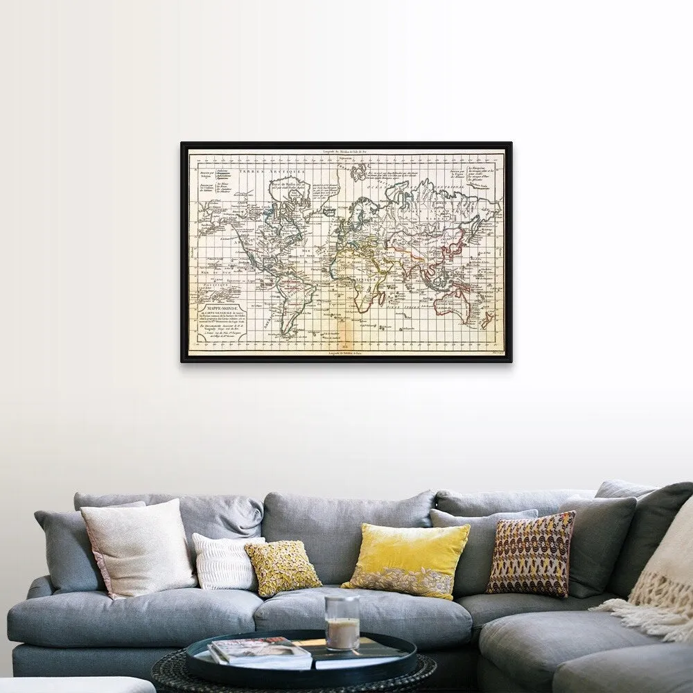 "Antique map of the world" Black Float Frame Canvas Art