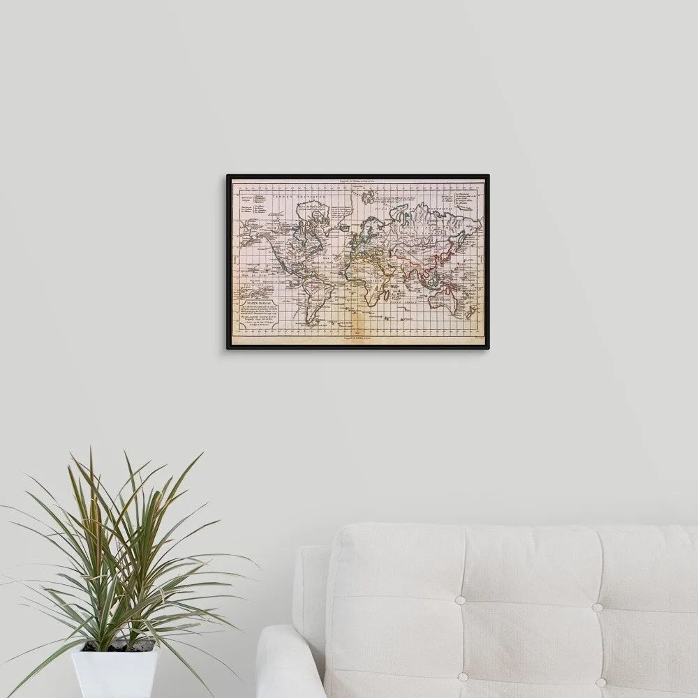 "Antique map of the world" Black Float Frame Canvas Art