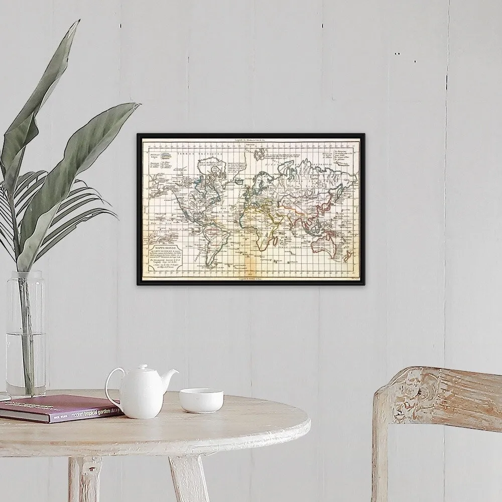 "Antique map of the world" Black Float Frame Canvas Art