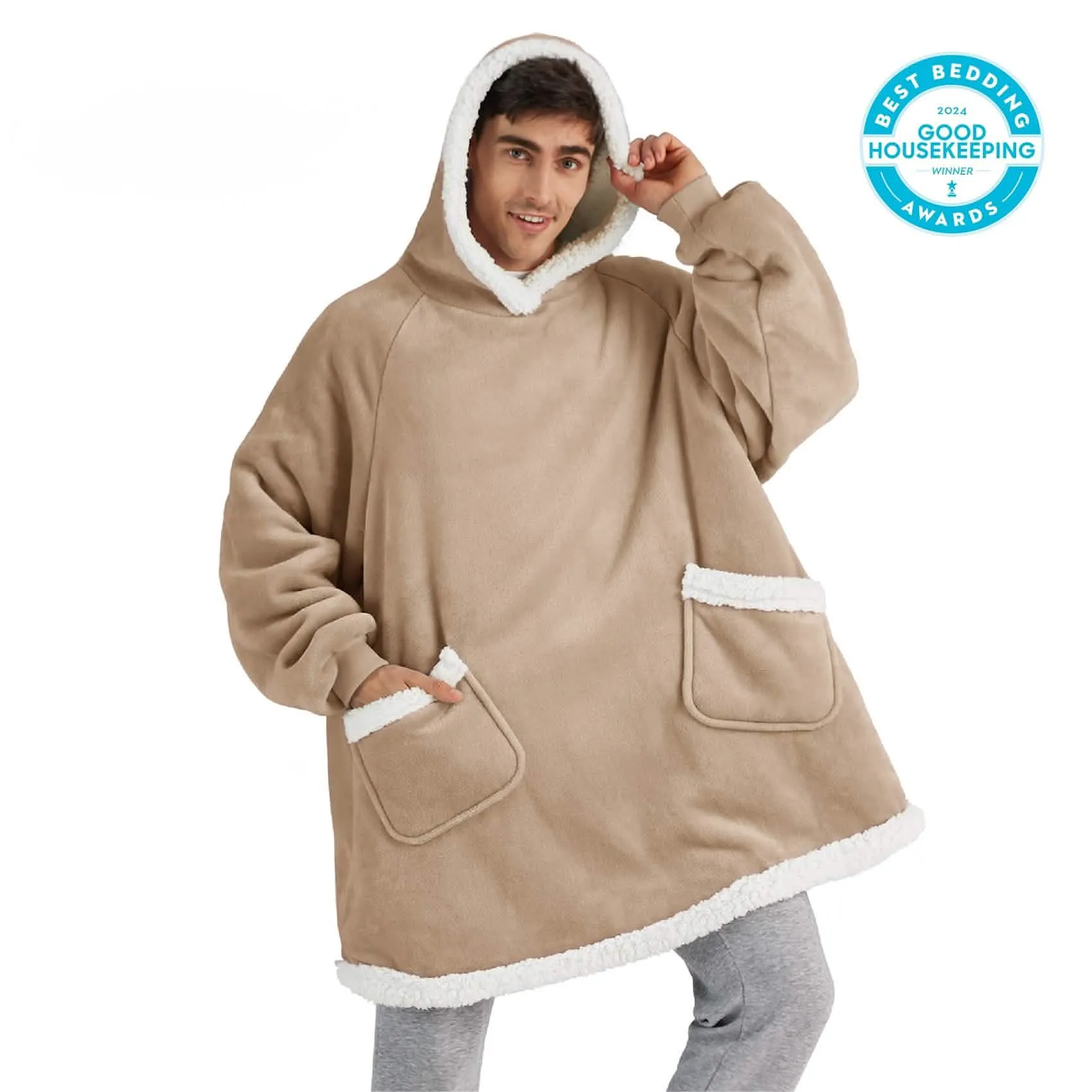 Sherpa Fleece Solid Short Wearable Blanket Hoodie