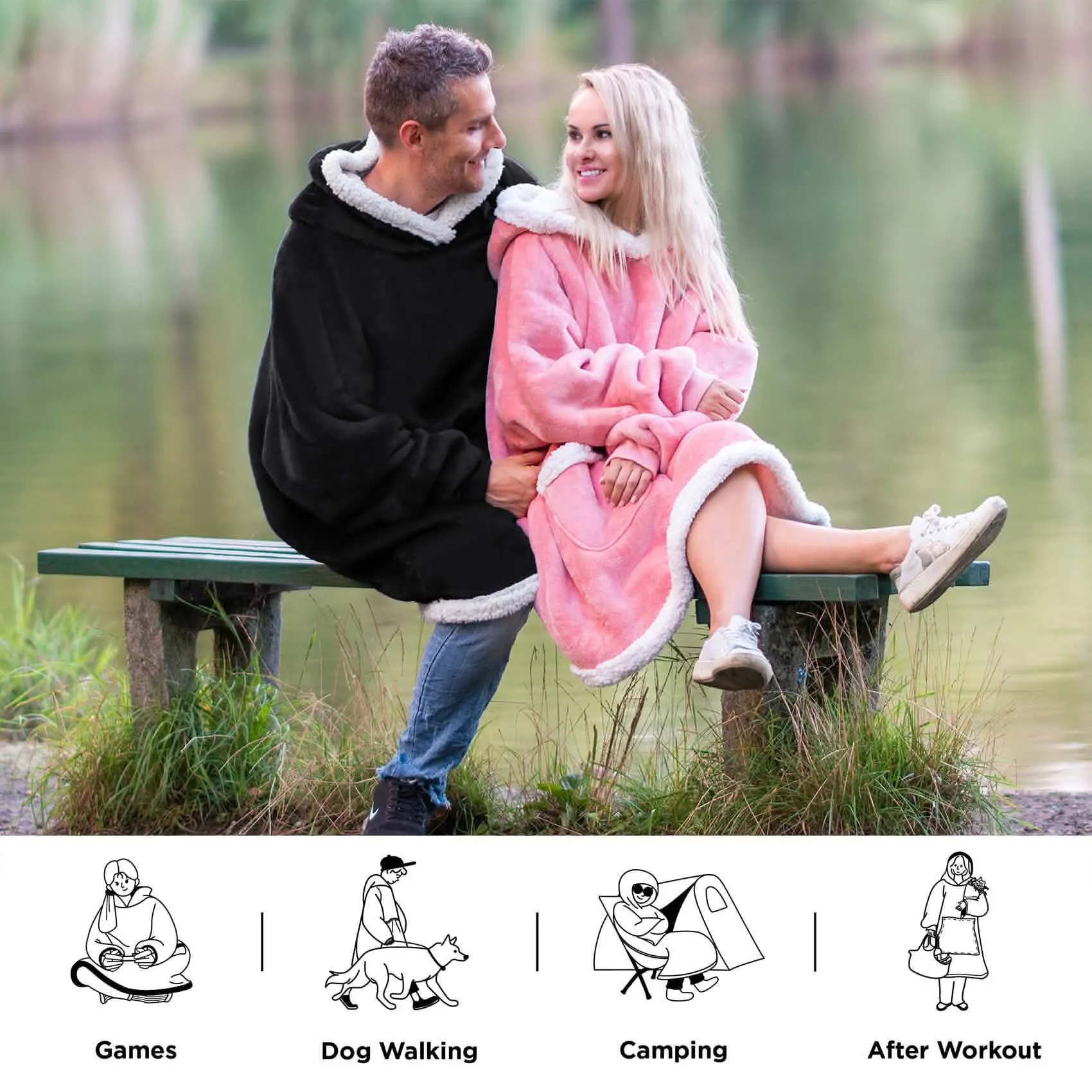 Sherpa Fleece Solid Short Wearable Blanket Hoodie