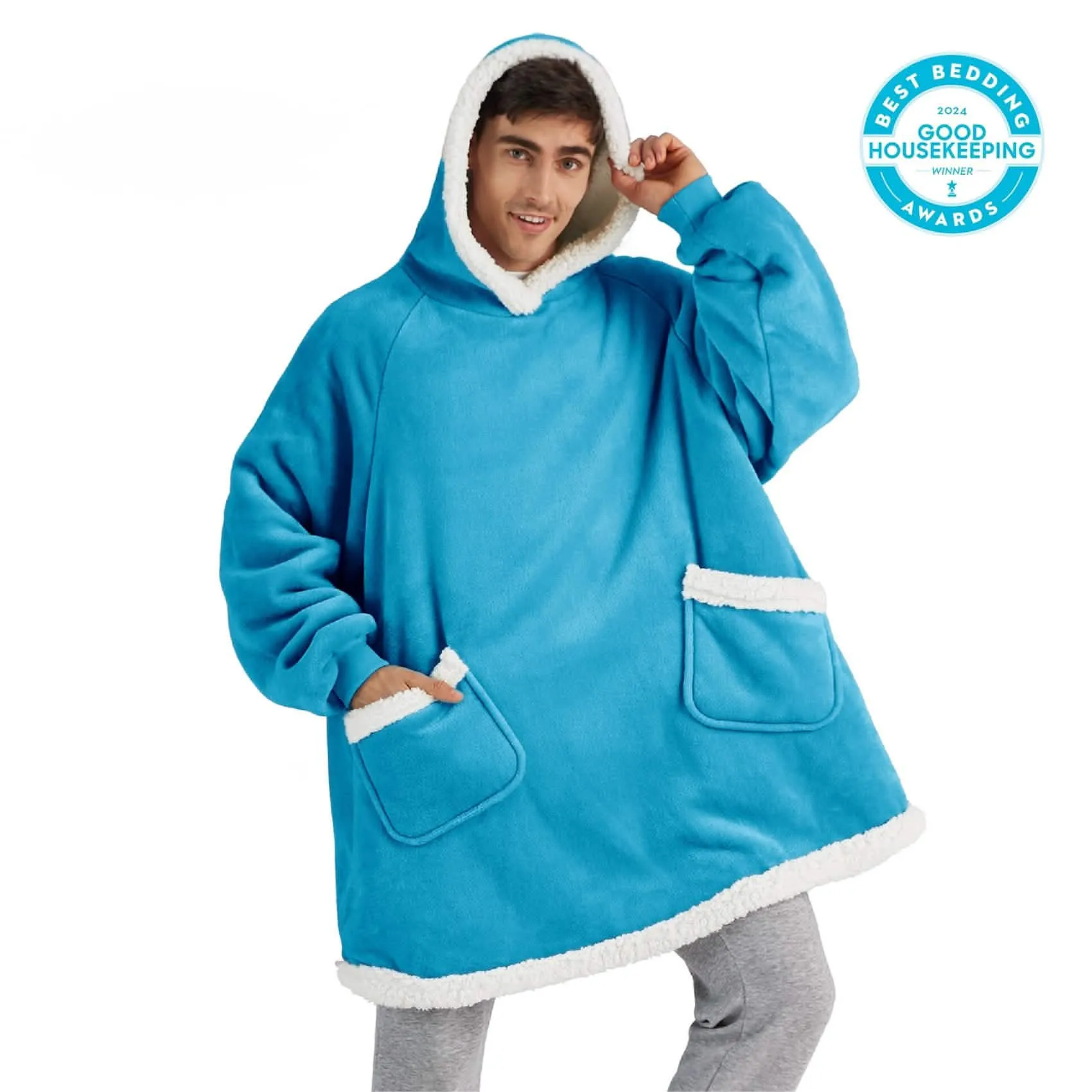 Sherpa Fleece Solid Short Wearable Blanket Hoodie