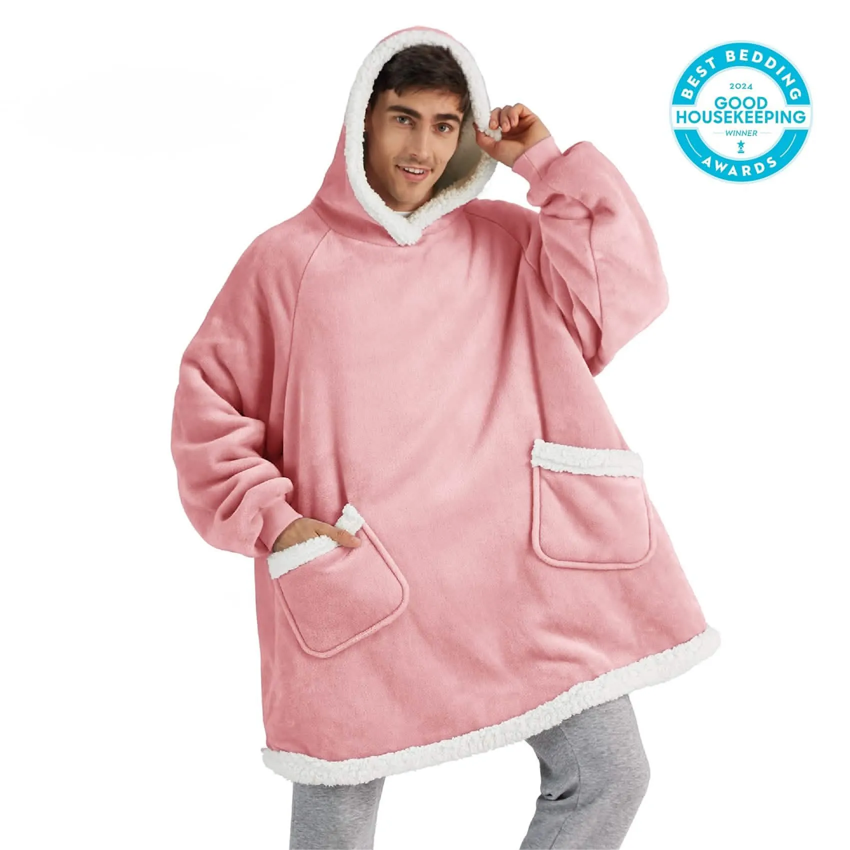 Sherpa Fleece Solid Short Wearable Blanket Hoodie