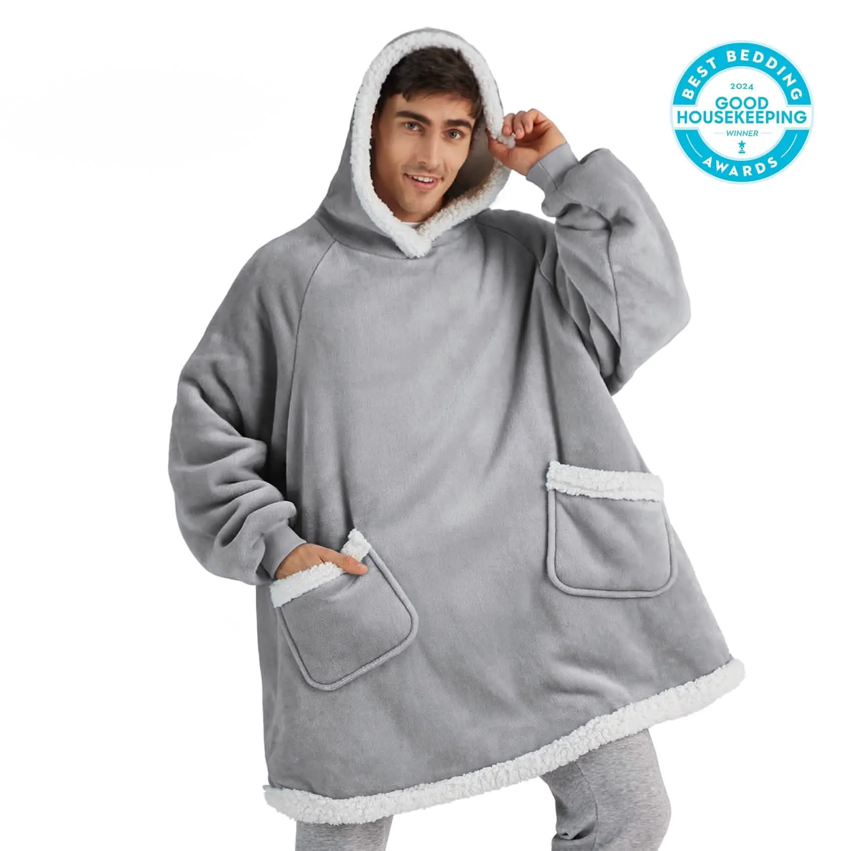 Sherpa Fleece Solid Short Wearable Blanket Hoodie