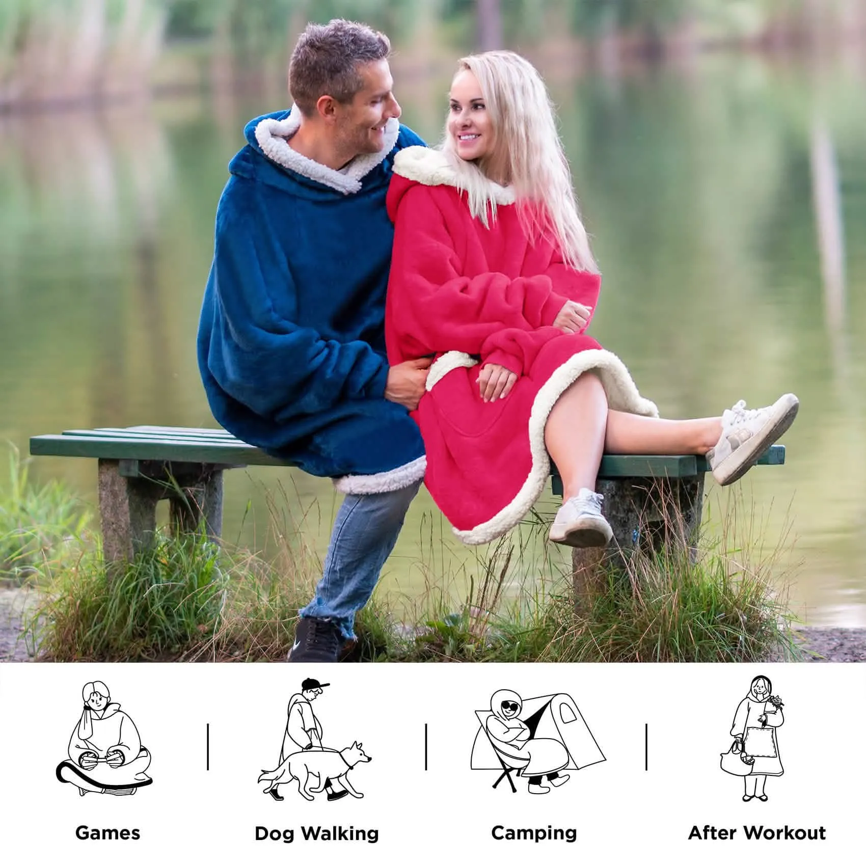 Sherpa Fleece Solid Short Wearable Blanket Hoodie