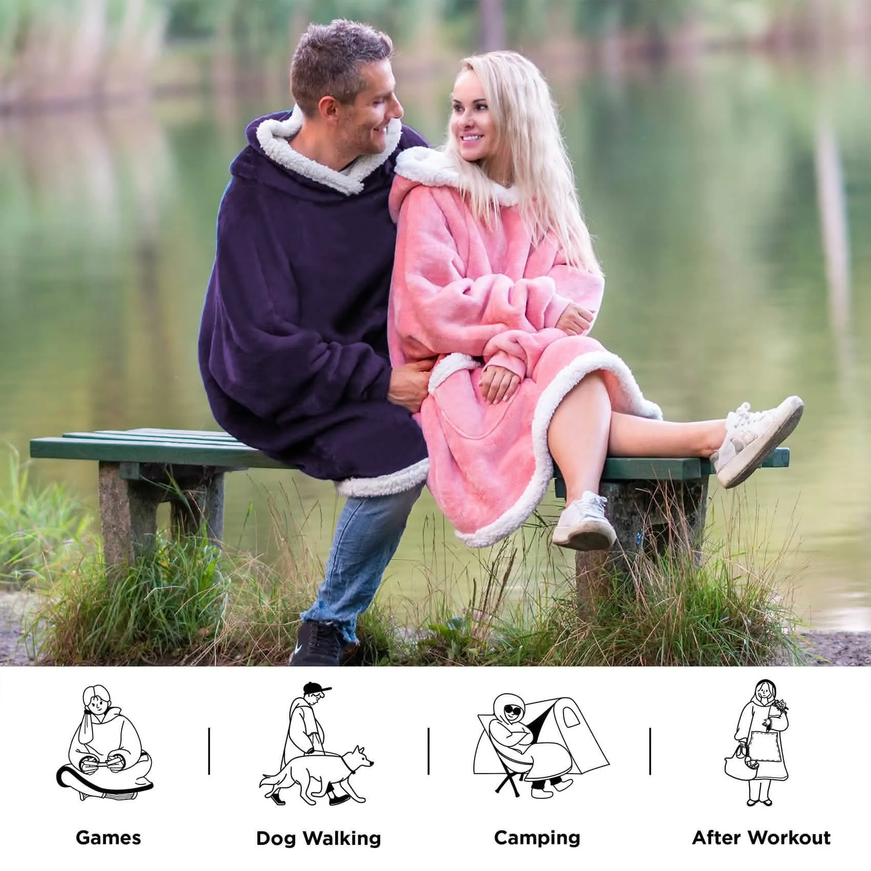 Sherpa Fleece Solid Short Wearable Blanket Hoodie