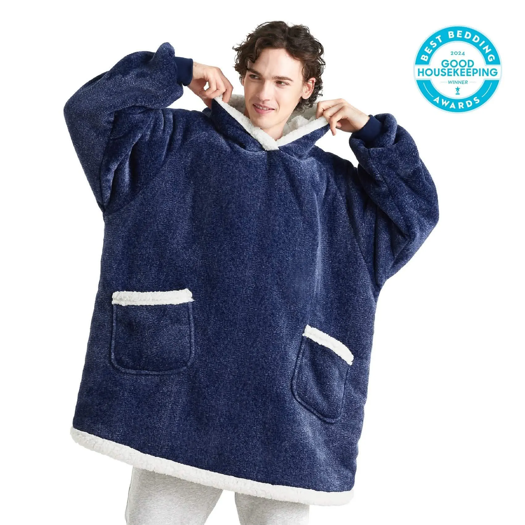 Sherpa Fleece Solid Short Wearable Blanket Hoodie