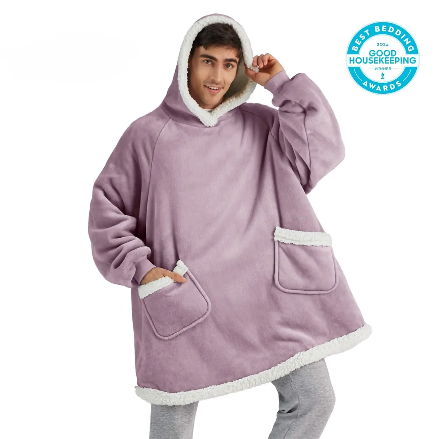 Sherpa Fleece Solid Short Wearable Blanket Hoodie