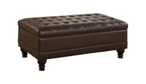 Storage Ottoman with Tufted Accents in Dark Brown Leather Like