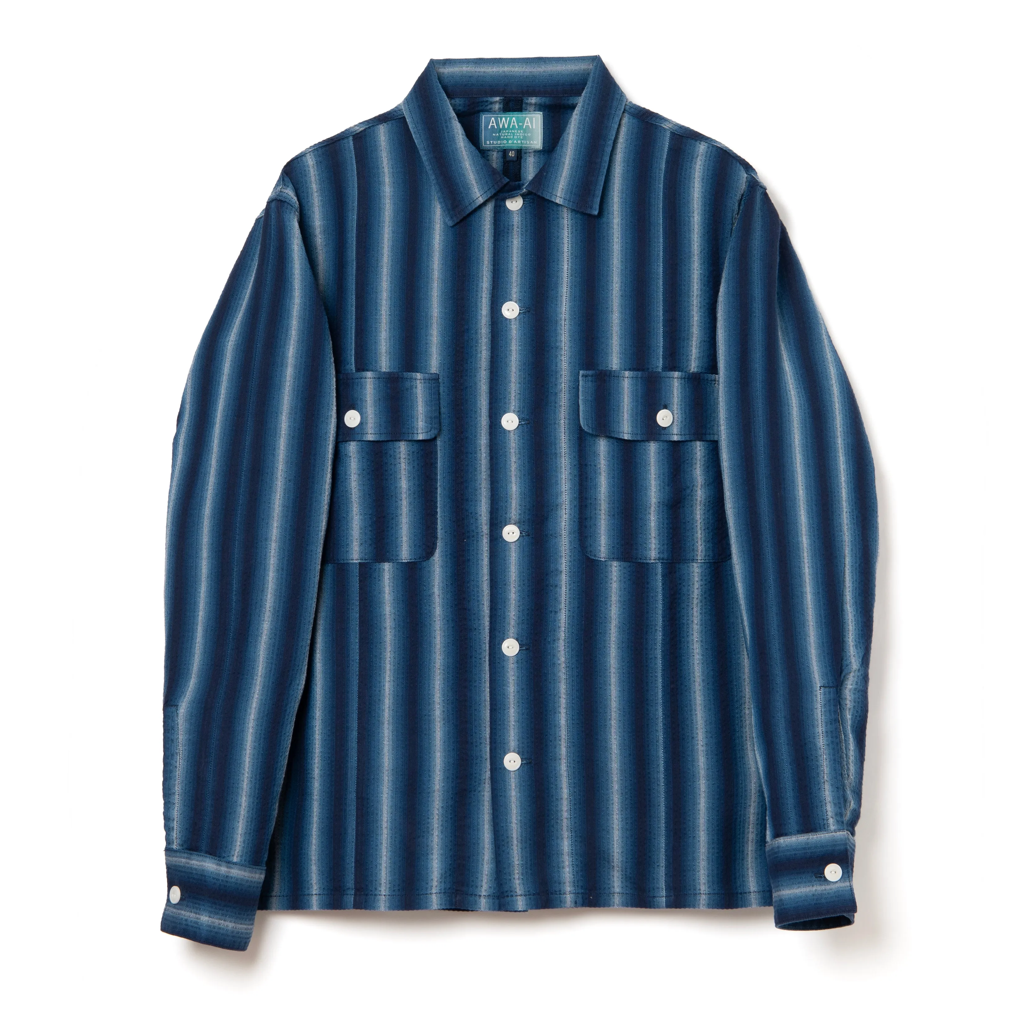 Studio D'Artisan "Awa-Ai" Natural Indigo Shijira Stripe Shirt