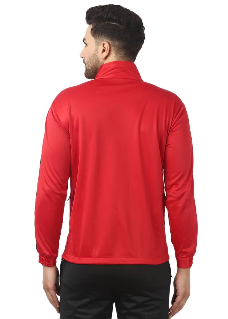 Stunning Red Polyester Self Pattern Sporty Jacket For Men