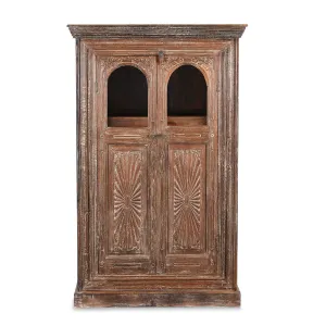 Teak Almirah Cabinet With Sunburst Panels - 19thC