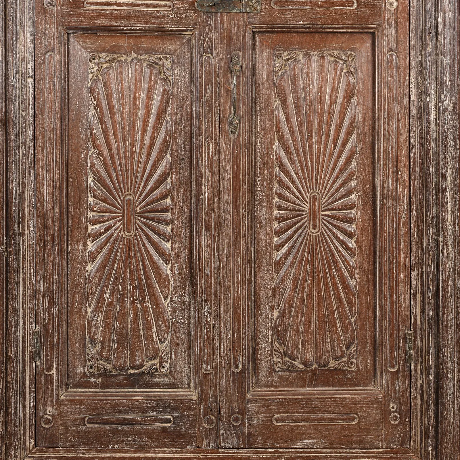 Teak Almirah Cabinet With Sunburst Panels - 19thC