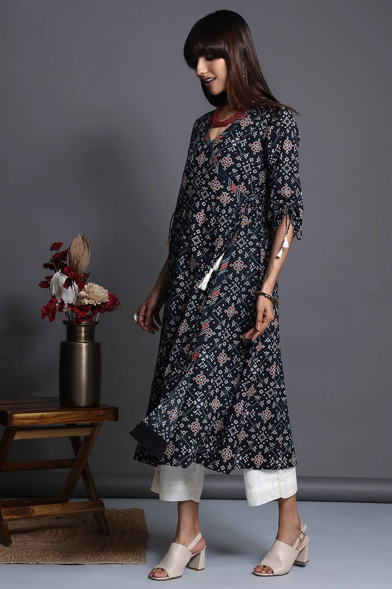 tie-up angrakha kurta - ebony escape & moonlight whispers