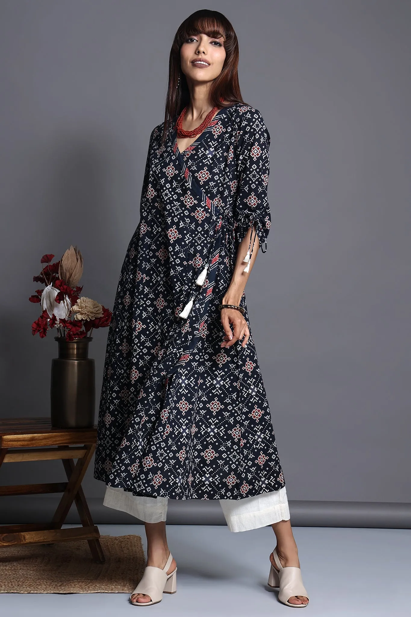 tie-up angrakha kurta - ebony escape & moonlight whispers