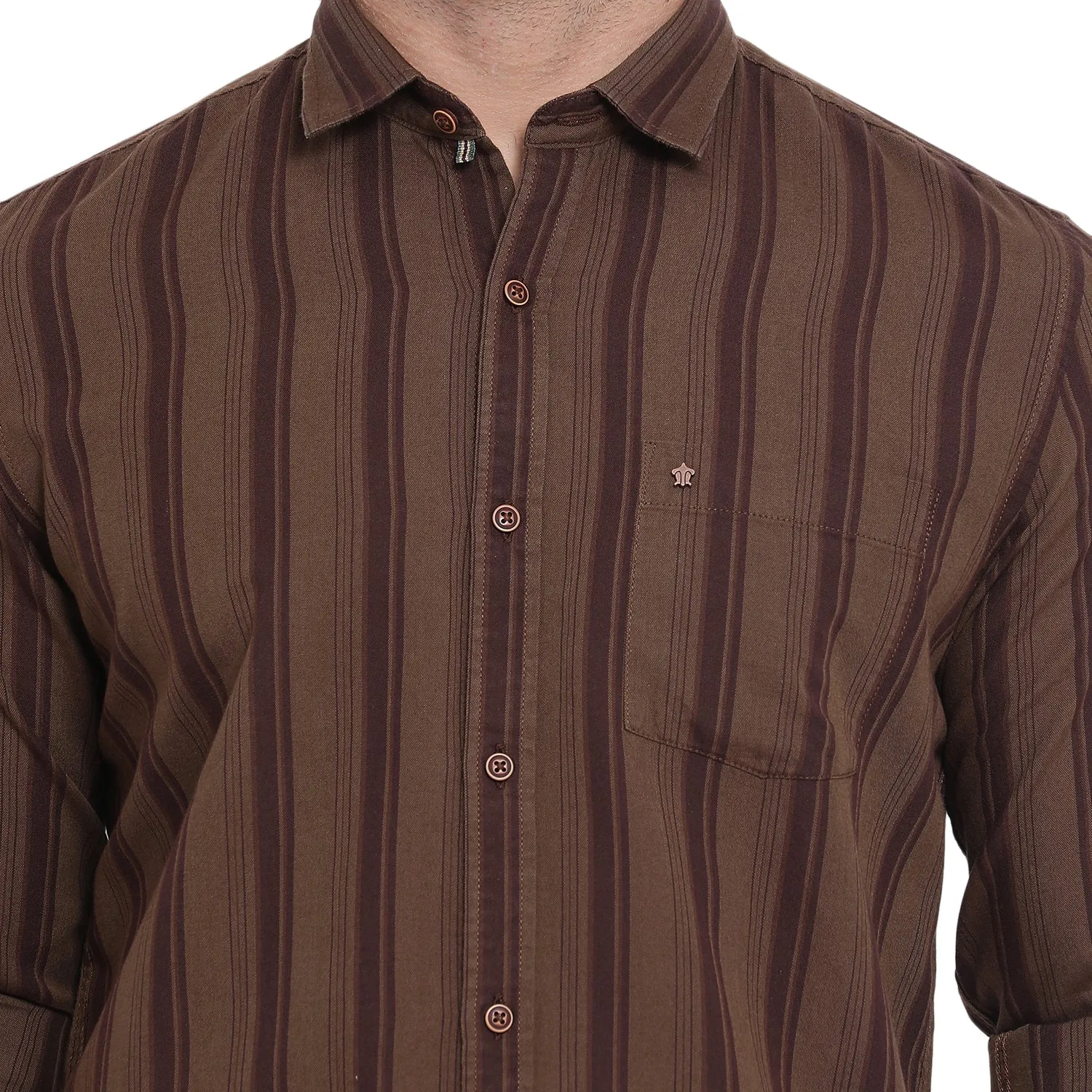 Turtle Men Brown Cotton Striped Slim Fit Shirts