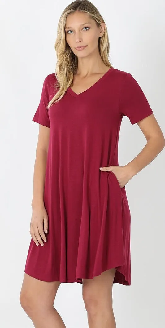 V-Neck Pocket T-Shirt Dress