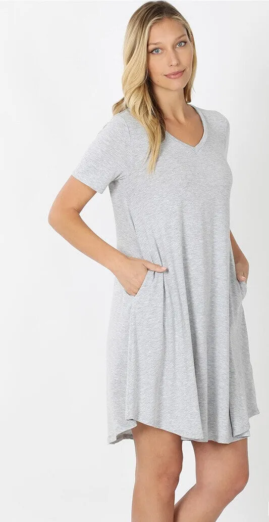 V-Neck Pocket T-Shirt Dress