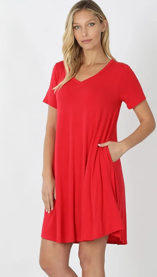 V-Neck Pocket T-Shirt Dress