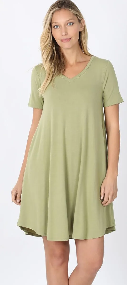 V-Neck Pocket T-Shirt Dress