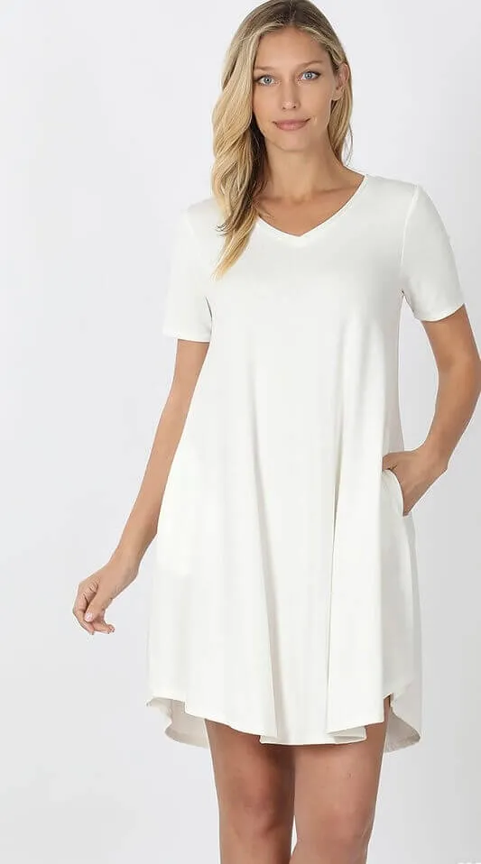 V-Neck Pocket T-Shirt Dress