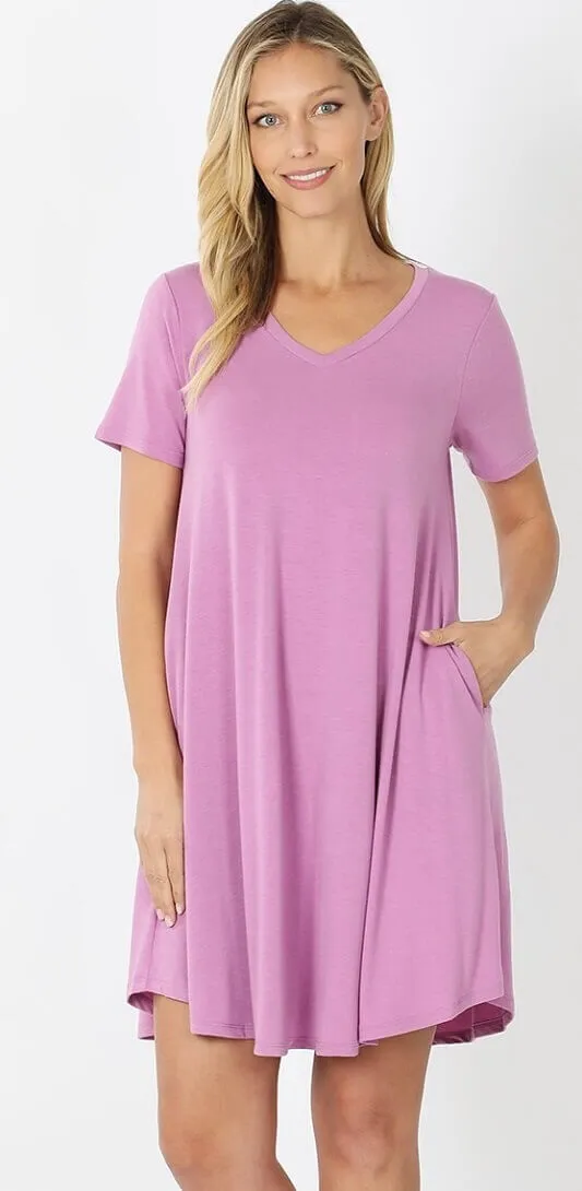 V-Neck Pocket T-Shirt Dress