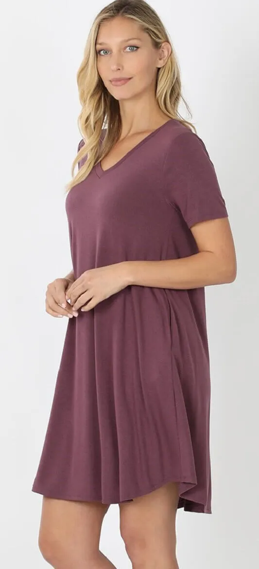 V-Neck Pocket T-Shirt Dress