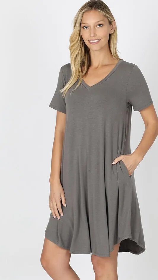 V-Neck Pocket T-Shirt Dress