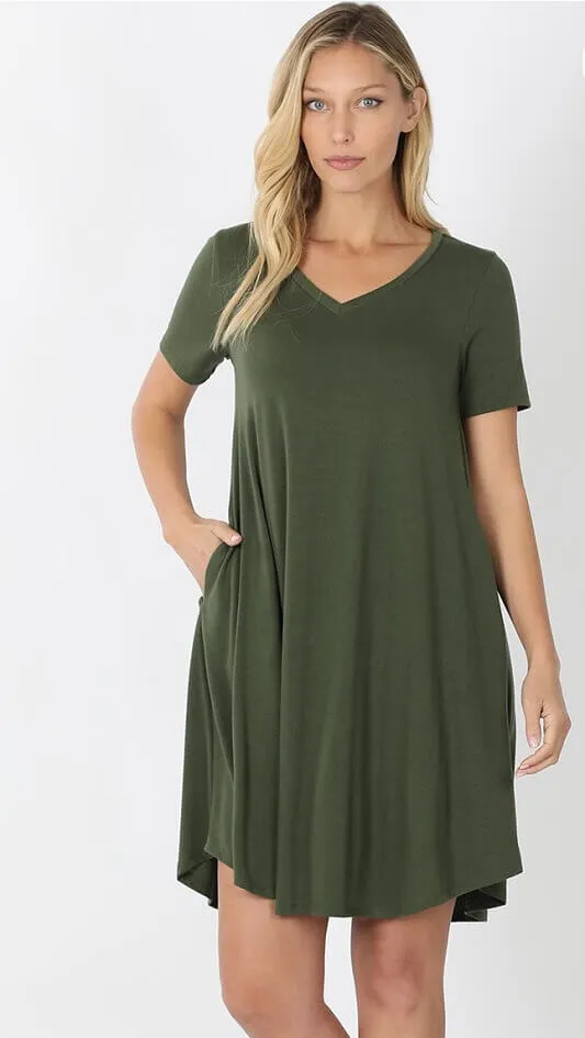 V-Neck Pocket T-Shirt Dress