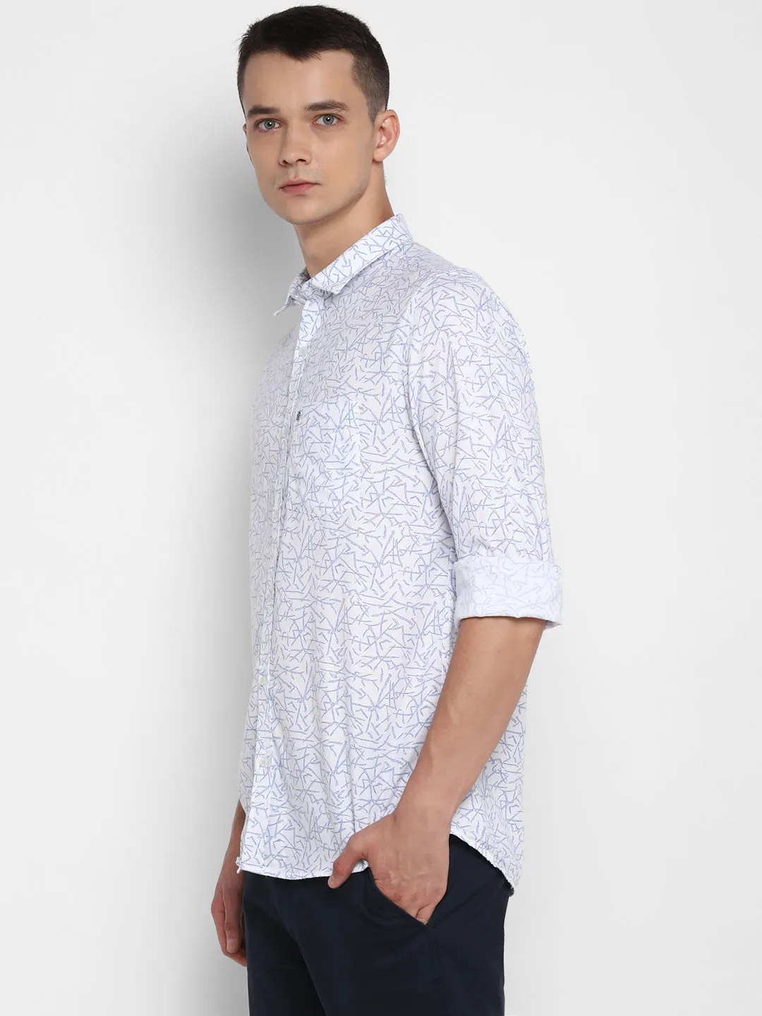 White Cotton Printed Slim Fit Shirt